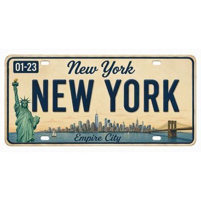 Blechschild 15x30cm - New York Empire City Retro USA Schild Skyline Freiheitsstatue