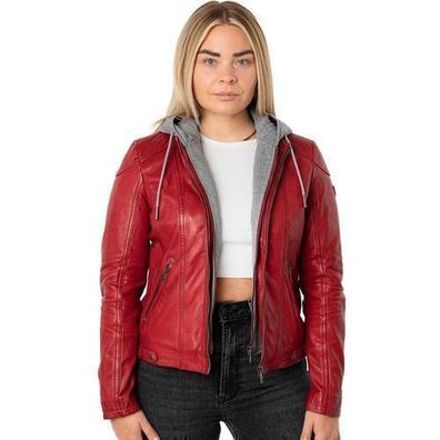 Mauritius - Damen Echtleder Lederjacke Lammnappa Kapuze rot