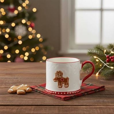 Ambition Weihnachtstasse groß 300 ml Cookies Porzellanbecher mit Rentier