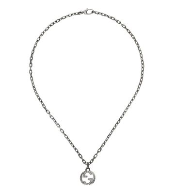 Gucci - YBB455307001 - Interlocking G Necklace with pendant in aged sterling silver