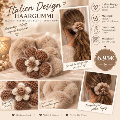 Haargummi Plüsch mit gestrickter Blume