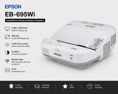 Epson EB-695Wi 1.280 x 800 Pixel 100 Zoll 3.500 Ansi-Lumen