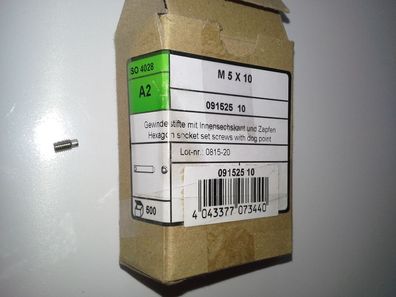 DIN 915 ISO 4028 Gewindestift m. Zapfen, Madenschrauben A2 M 5x10 mit Innensechskant
