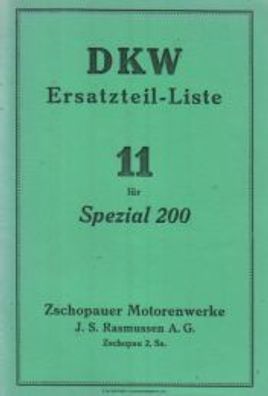 DKW Ersatzteile Liste Nr. 11 Spezial 200, Motorrad, Zweirad, Oldtimer, Klassiker