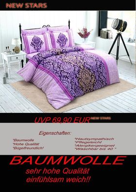 4 tlg Bettwäsche Bettgarnitur Baumwolle Renforcè 200x200 cm Scarlet #04 neu!