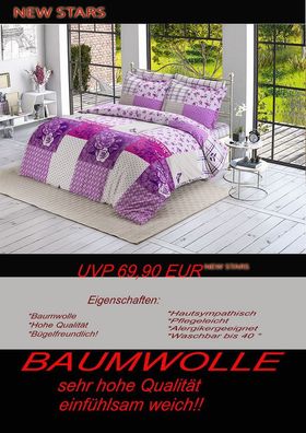 4 tlg Bettwäsche Bettgarnitur Baumwolle Renforcè 200x200 cm Scarlet #04 neu!