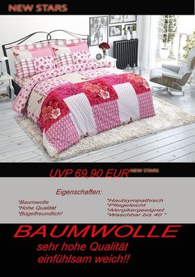 4 tlg Bettwäsche Bettgarnitur Baumwolle Renforcè 200x200 cm Scarlet #04 neu!