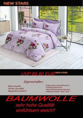 4 tlg Bettwäsche Bettgarnitur Baumwolle Renforcè 200x200 cm Scarlet #04 neu!