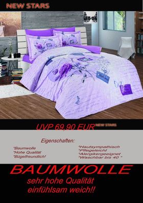 4 tlg Bettwäsche Bettgarnitur Baumwolle Renforcè 200x200 cm Scarlet #04 neu!