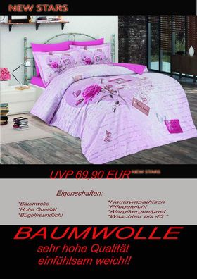 4 tlg Bettwäsche Bettgarnitur Baumwolle Renforcè 200x200 cm Scarlet #04 neu!