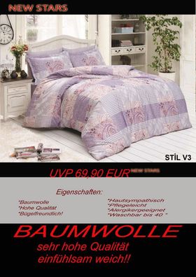 4 tlg Bettwäsche Bettgarnitur Baumwolle Renforcè 200x200 cm Scarlet #04 neu!