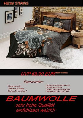 4 tlg Bettwäsche Bettgarnitur Baumwolle Renforcè 200x200 cm Scarlet #04 neu!