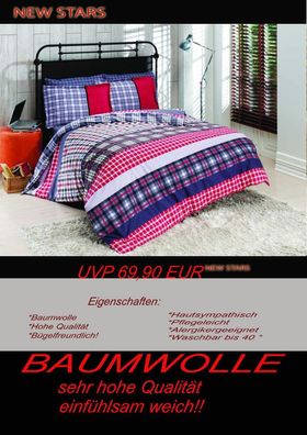 3 tlg Bettwäsche Bettgarnitur Baumwolle Renforcè 200x200 cm Scarlet #04 neu!