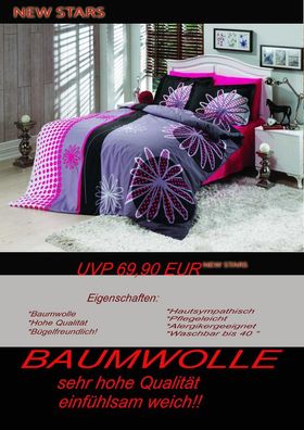 3 tlg Bettwäsche Bettgarnitur Baumwolle Renforcè 200x200 cm Scarlet #04 neu!