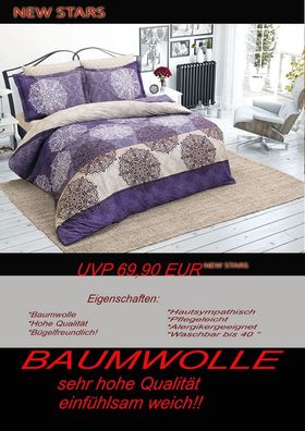 3 tlg Bettwäsche Bettgarnitur Baumwolle Renforcè 200x200 cm Scarlet #04 neu!