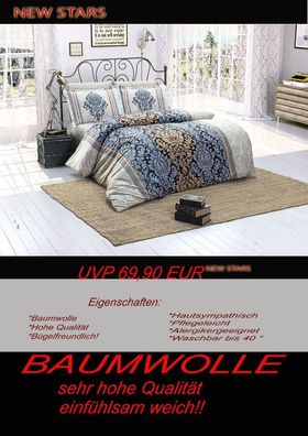 3 tlg Bettwäsche Bettgarnitur Baumwolle Renforcè 200x200 cm Scarlet #04 neu!