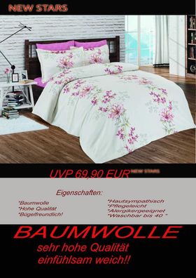 3 tlg Bettwäsche Bettgarnitur Baumwolle Renforcè 200x200 cm Scarlet #04 neu!