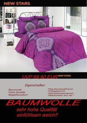 3 tlg Bettwäsche Bettgarnitur Baumwolle Renforcè 200x200 cm Scarlet #04 neu!