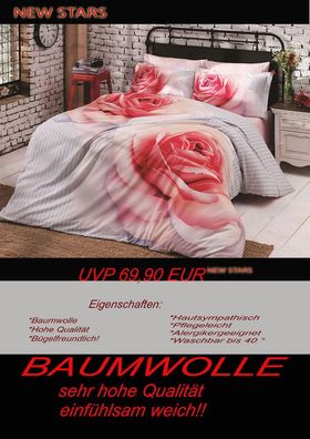 3 tlg Bettwäsche Bettgarnitur Baumwolle Renforcè 200x200 cm Scarlet #04 neu!