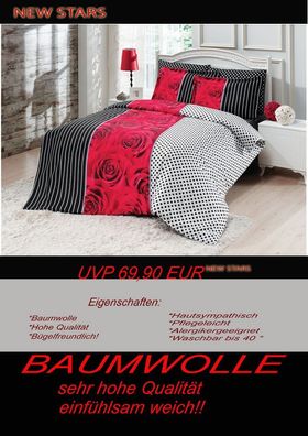 3 tlg Bettwäsche Bettgarnitur Baumwolle Renforcè 200x200 cm Scarlet #04 neu!