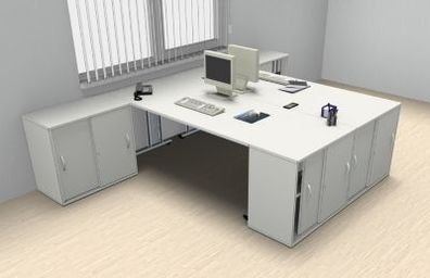 Doppelarbeitsplatz GD618 Schreibtischkombination Schreibtische mit Anstellschrank