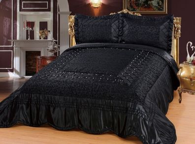 Luxuriöser Bettüberwurf Handarbeit, Satin Tagesdecke, schwarz