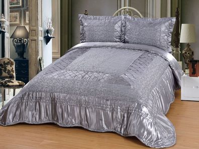 Luxuriöser Bettüberwurf Handarbeit, Satin Tagesdecke, grau