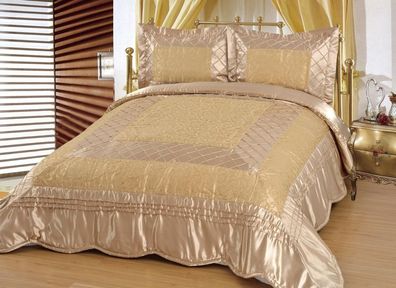 Luxuriöser Bettüberwurf Handarbeit, Satin Tagesdecke, gold