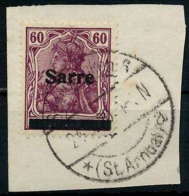 Saargebiet Germania Nr 14bI gestempelt Briefstück gepr. X7883D2