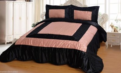 Luxuriöser Bettüberwurf Handarbeit, Satin Tagesdecke, schwarz pink
