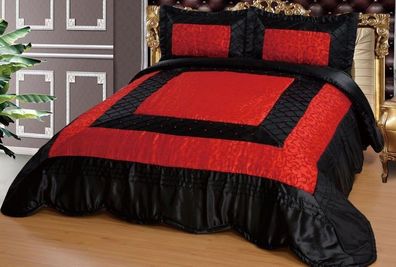 Luxuriöser Bettüberwurf Handarbeit, Satin Tagesdecke, schwarz rot