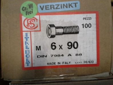 DIN 7984 Zylinderschrauben mit Innensechskant, M6 x 90 VZ. niedriger K. 1 Stk