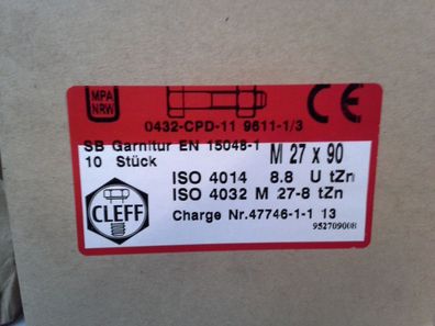 ISO 4014 Sechskantschraube 8.8 Fvz. mit Sechskantmutter ISO 4032 M27x90 1 Stk