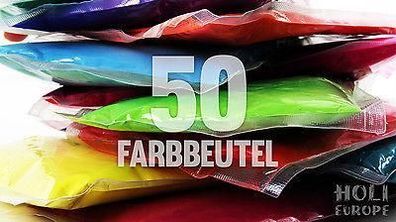 50 x Holi Pulver - Gulal - Festival Farbbeutel - Fotoshooting - 10 Farben