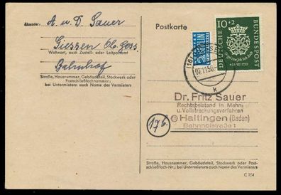 BRD 1950 Nr 121 BRIEF EF Postkarte X78B3F6