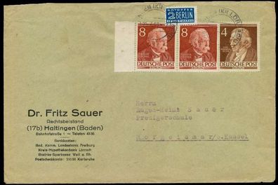 BERLIN 1952 Nr 94 + 91 BRIEF MIF X78B5AA