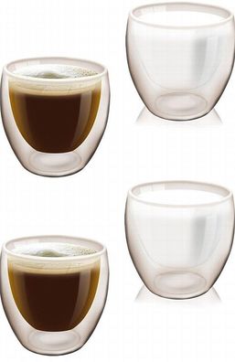 4er Set Doppelwandiges Trinkglas 200 ml | Thermo Glas | Kaffeetassen Wasserglas