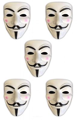 5x V wie Vendetta Maske | Anonymous | Party Halloween Karneval Maske