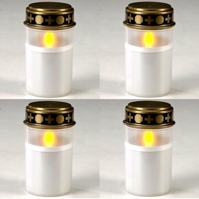 4x Stilvolles Grablicht weiss | LED Grabkerze | LED Kerze | Grabbeleuchtung
