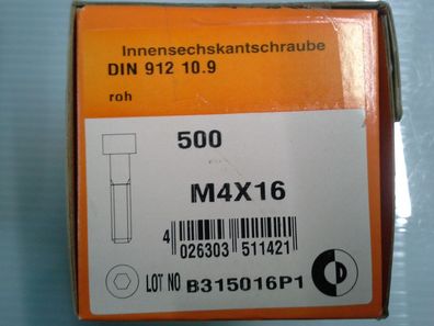DIN 912 Zylinderschrauben mit Innensechskant, M4 x 16 10.9 Blank 500 Stk