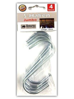 4 Stück Jumbo S-Haken 12 cm | Haken | Küchenhaken | Metallhaken | Handtuchhaken