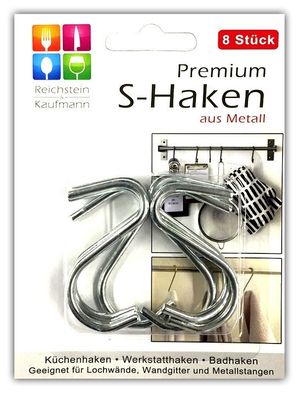 8x Premium S-Haken | Lochwandhaken | Relinghaken | Hakensortiment Metall Haken