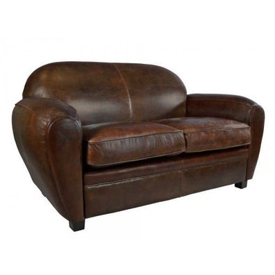 Art Deco Sofa 2-Sitzer Vintage Cigar Leder Möbel Ledersofa Clubsofa Couch