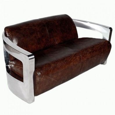 Vintage Chrom Design Zweisitzer Sofa MARS Leder antik