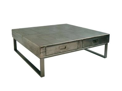 Couchtisch Kilclare Aluminium Vintage 4 Schubladen Tisch Wohnzimmer Industry NEU