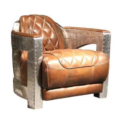 Vintage Leder Design Sessel Nash antik Aluminium Stahl Clubsessel