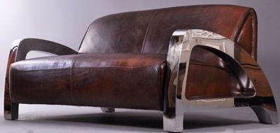 Vintage Leder Design Dreisitzer Chrom Sofa Memphis antik