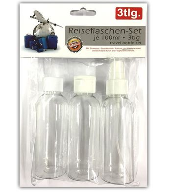 3-teiliges Reise-Set | PET Kosmetik Behälter Handgepäck | Plastikflaschen leer