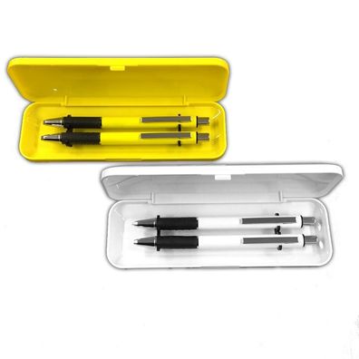 2x Business Set: Kugelschreiber + Druckbleistift in Box Schreibgerät gelb & weiß
