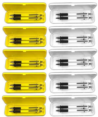 10x 3-tlg. Kugelschreiber Druckbleistift Schreibset in Klappetui gelb und weiß